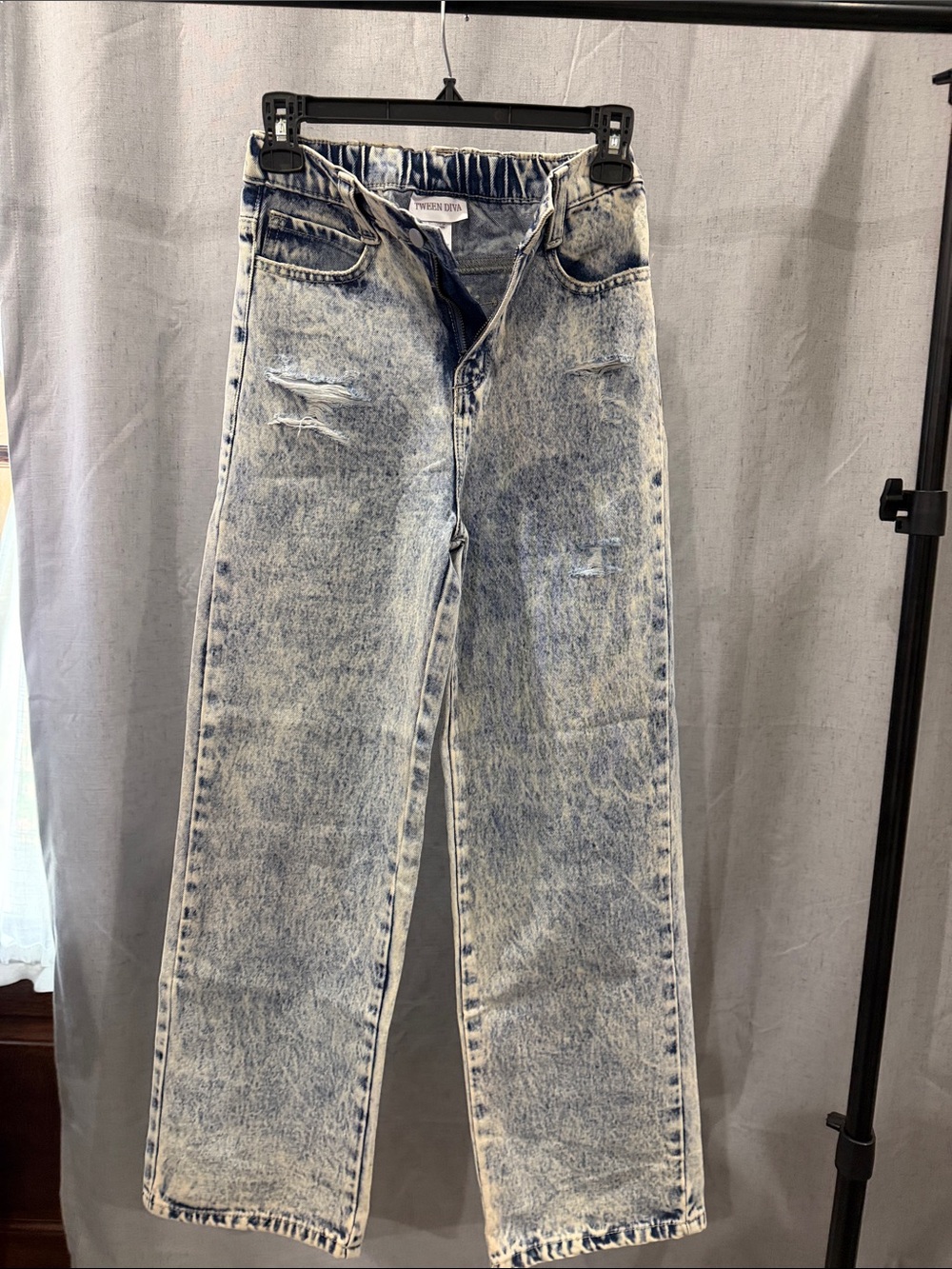 Kids Acid Wash Straight-Leg Jeans - Light Blue